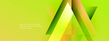 Soyut geometrik şekiller örtüşür, canlı gradyanlar yaratır. Sarı, yeşil renkler tasarıma egemen, modern estetik.