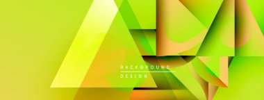 Soyut geometrik şekiller örtüşüyor, canlı yeşil, sarı renkler yaratıyor. Modern tasarım elementleri dinamik hareket, görsel doku önerir.