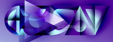 Soyut geometrik şekiller, canlı mor renkler tasarımda baskın. Modern tarz, dinamik kompozisyon, gösterişli sunum.