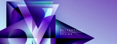 Soyut geometrik şekiller, canlı mor renkler, modern tasarım. Gradyan katmanlar derinlik yaratır, dinamik bileşim. Arkaplan ögesi.