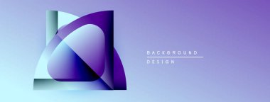 Soyut gradyan şekiller çakışıyor, dinamik görsel etki yaratıyor. Mor renkler yumuşak mavi arkaplana hükmediyor. Minimalist tasarım.