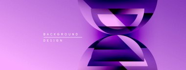 Soyut mor tasarım, dinamik görsel efekt yaratan katmanlı şekiller içerir. Gradyan renkler derinlik ekler, modern estetik.