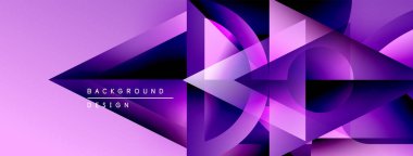 Soyut geometrik tasarım. Mor, pembe renkler dinamik şekiller yaratır. Dijital projeler için modern arkaplan.