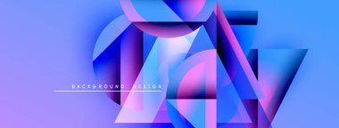 Soyut geometrik şekiller örtüşür, parlak mavi mor bir eğilim yaratır. Modern tasarım teknoloji, yenilik, gelecek kavramları öneriyor.