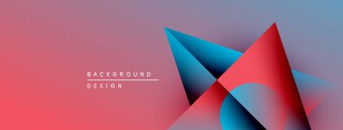Soyut geometrik şekiller örtüşür, canlı bir gradyan arkaplan oluşturur. Kırmızı, mavi, mor renkler tasarımda baskın. Minimalist estetik.