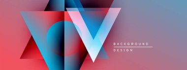 Soyut geometrik tasarım. Üst üste binen şekiller canlı renk eğimleri yaratır ve dijital projeler için V. harfini oluşturur..