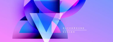Soyut geometrik şekiller, canlı mor, mavi renkler. Modern tasarım, gradyan etkisi, dinamik kompozisyon. Dijital projeler için arkaplan ögesi.