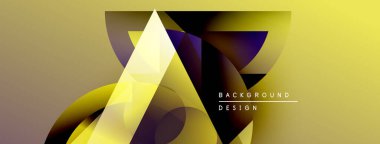 Soyut geometrik şekiller, altın gradyanlar, mor aksanlar dinamik arkaplan yaratır. Modern tasarım öğeleri yenilik ve lüks öneriyor.