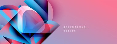 Soyut geometrik şekiller canlı mavileri, pembeleri, morları harmanlarlar. Gradyan arka plan modern görsel etki yaratır. Başlıklar ve pankartlar için tasarım ögesi.