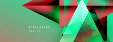 Soyut geometrik şekiller çakışıyor. Yeşil, kırmızı renkler tasarımda baskın. Sunumlar ve grafikler için modern arkaplan uygun.