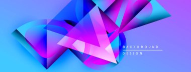 Soyut geometrik şekiller çakışıyor. Canlı maviler, morlar, pembeler dinamik görsel efektler yaratır. Arka planlar için modern tasarım ögesi.