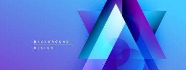 Soyut geometrik şekiller örtüşür, parlak mavi ve mor renkler yaratır. Arkaplan ve sunumlar için modern tasarım ögesi.