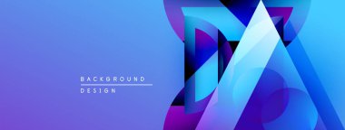 Soyut geometrik şekiller örtüşür, parlak mavi ve mor renkler yaratır. Modern tasarım arka planlar, pankartlar, sunumlar için uygun.