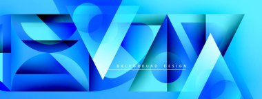 Soyut mavi tasarım geometrik şekiller, gradyanlar, dinamik bileşimler içerir. Pankartlar ve sunumlar için modern arkaplan uygun.