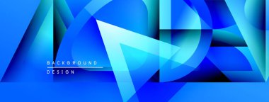 Soyut mavi tasarım, üst üste binen geometrik şekiller. Gradyan renkler dinamik görsel efekt yaratır. Modern arkaplan dokusu.