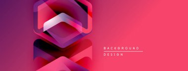 Soyut geometrik şekiller, canlı pembeler, morlar modern arkaplan tasarımı yaratır. Gradyan efektler derinlik ve görsel ilgi ekler.