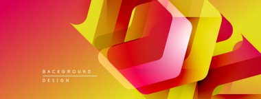 Soyut geometrik şekiller örtüşür, canlı bir gradyan arkaplan oluşturur. Sıcak renkler tasarıma hükmediyor, enerji ve hareket öneriyor.