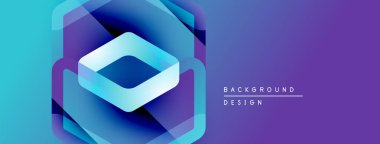 Soyut geometrik tasarım. Mavi, mor gradyanlar katmanlı altıgen şekli oluşturur. Dijital projeler için modern arkaplan.