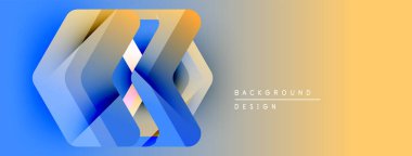 Soyut geometrik şekiller örtüşür, dinamik görsel efekt yaratır. Renkler maviden sarıya dönüşüyor. Modern tasarım ögesi.