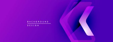 Mor gradyan arka planda katmanlı semboller var. Minimalist tasarım metin arkaplan tasarımı içerir. Modern estetik, canlı renkler.