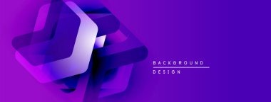 Soyut mor tasarım katmanlı geometrik şekiller içerir. Gradyan derinlik yaratır, modern estetik. Metin arkaplan tasarımı okur.