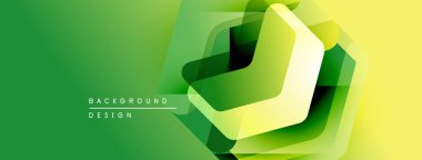 Soyut yeşil tasarım katmanlı geometrik şekiller içerir. Parlak sarı aksanlar dinamik görsel ilgi yaratır. Modern, temiz estetik.