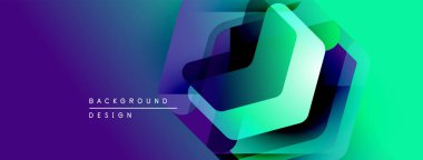 Soyut geometrik şekiller örtüşür, canlı bir değişim etkisi yaratır. Mor, yeşil renkler tasarımda baskın. Modern, dinamik kompozisyon.