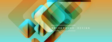 Soyut geometrik şekiller örtüşür, canlı bir gradyan arkaplan oluşturur. Modern tasarım elementleri yenilik ve teknoloji öneriyor.