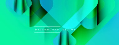 Soyut geometrik şekiller çakışıyor. Canlı turkuaz, yeşil renkler tasarımda baskın. Modern estetik, temiz çizgiler dinamik bileşim sunar.