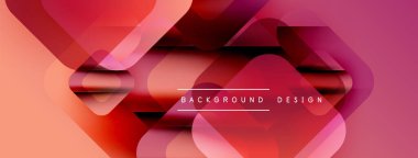 Soyut geometrik şekiller, canlı kırmızılar, portakallar, pembeler. Üst üste binen katmanlar dinamik görsel doku yaratır. Modern tasarım ögesi.