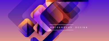 Soyut geometrik şekiller örtüşüyor, canlı mor, turuncu gradyan oluşturuyor. Arkaplan ve sunumlar için modern tasarım ögesi.
