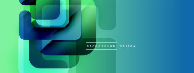 Soyut geometrik şekiller çakışıyor. Renkler yeşilden maviye karışıyor. Arkaplan ve afişler için modern tasarım ögesi.