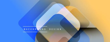 Soyut geometrik şekiller örtüşür, parlak mavi ve turuncu renkler yaratır. Modern tasarım elementleri dijital sanat, arkaplan dokusu.