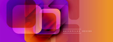 Soyut geometrik şekiller örtüşüyor, canlı mor, turuncu gradyan oluşturuyor. Arkaplan, pankart ve sunumlar için modern tasarım ögesi.