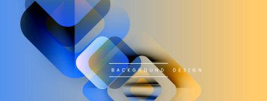 Soyut geometrik şekiller mavi ve sarı renkleri harmanlarlar. Gradyan arka plan modern görsel efekt yaratır. Dijital projeler için uygun minimalist tasarım.