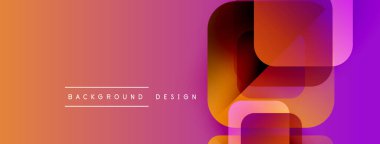Soyut geometrik şekiller örtüşüyor, canlı turuncu, pembe, mor gradyan oluşturuyor. Arkaplan ve sunumlar için uygun modern tasarım.