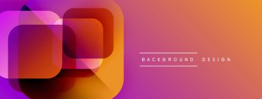 Soyut geometrik şekiller örtüşür, canlı bir değişim etkisi yaratır. Turuncu, mor renkler tasarımda baskın. Minimalist metin mevcut.