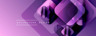 Soyut mor tasarım üst üste binen kareler, katmanlı geometrik etki yaratır. Gradyan arka plan derinlik ekler, modern estetik.