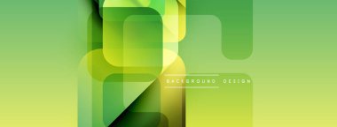 Soyut yeşil arkaplan. Üst üste binen yuvarlak kareler dinamik görsel efekt yaratır. Modern tasarım elementleri pürüzsüz eğimler sunar.