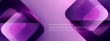 Soyut mor arkaplan özellikleri üst üste binen geometrik şekiller. Gradyan renkler dinamik görsel efekt yaratır. Metin arkaplan tasarımı okur.