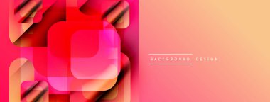 Soyut geometrik şekiller, canlı pembeler, portakallar modern pankart tasarımı yaratır. Gradyan arka plan derinlik ve görsel ilgi ekler.