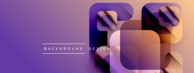 Soyut mor tasarım katmanlı kareler, gradyanlar içerir. Metin elemanları ile modern arkaplan, basit kompozisyon.