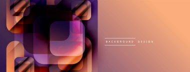 Soyut geometrik şekiller örtüşüyor, canlı renk eğimleri yaratıyor. Sıcak tonlar sağ tarafa hükmediyor, serin gölgeler sol tarafa. Modern tasarım ögesi.