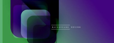 Soyut geometrik şekiller örtüşüyor, canlı renk eğimleri yaratıyor. Tasarımda mor, yeşil, deniz mavisi renkleri var. Minimalist metin mevcut.