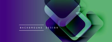 Soyut gradyan arkaplan özellikleri çakışan kareler. Mor renkten yeşile geçiş. Metin arka plan tasarımı okur. Modern, dinamik görsel.