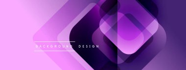 Soyut geometrik katmanlar canlı mor gradyan oluşturur. Modern tasarım elementleri dinamik görsel deneyim önerir. Mevcut en küçük metin.