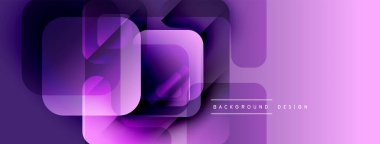 Soyut mor arkaplan. Üst üste binen kareler modern, dinamik görsel efekt yaratır. Gradyan gölgeler derinlik ve doku ekler.