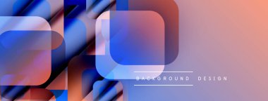 Soyut geometrik şekiller çakışıyor. Renkler maviden pembeye karışıyor. Modern tasarım elementleri dinamik görsel doku oluşturur.