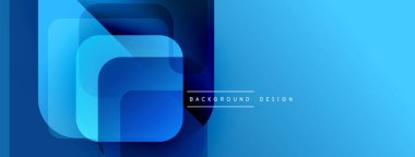 Soyut mavi tasarım katmanlı kareler, dikdörtgenler. Gradyan etkisi modern, parlak görsel etki yaratır. Minimalist stil.