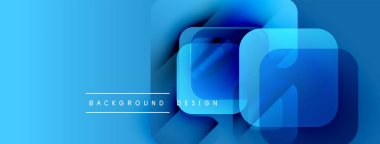 Soyut mavi tasarım, üst üste binen kareler, gradyanlar, pürüzsüz geçişler. Dijital projeler için modern arkaplan.